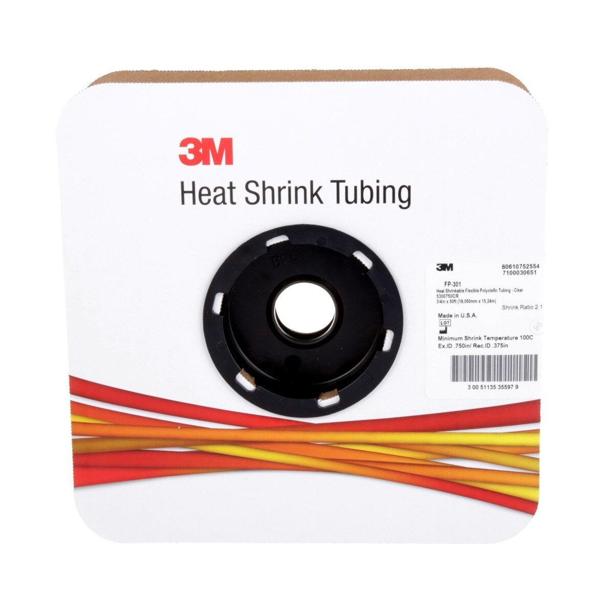3M FP0.750CR50'S Heat Shrink Thin-Wall Tubing FP-301, 2:1 Shrink Ratio, Clear, 3/4 in x 50 ft Spool (7100030651) (3 Pack) - 2