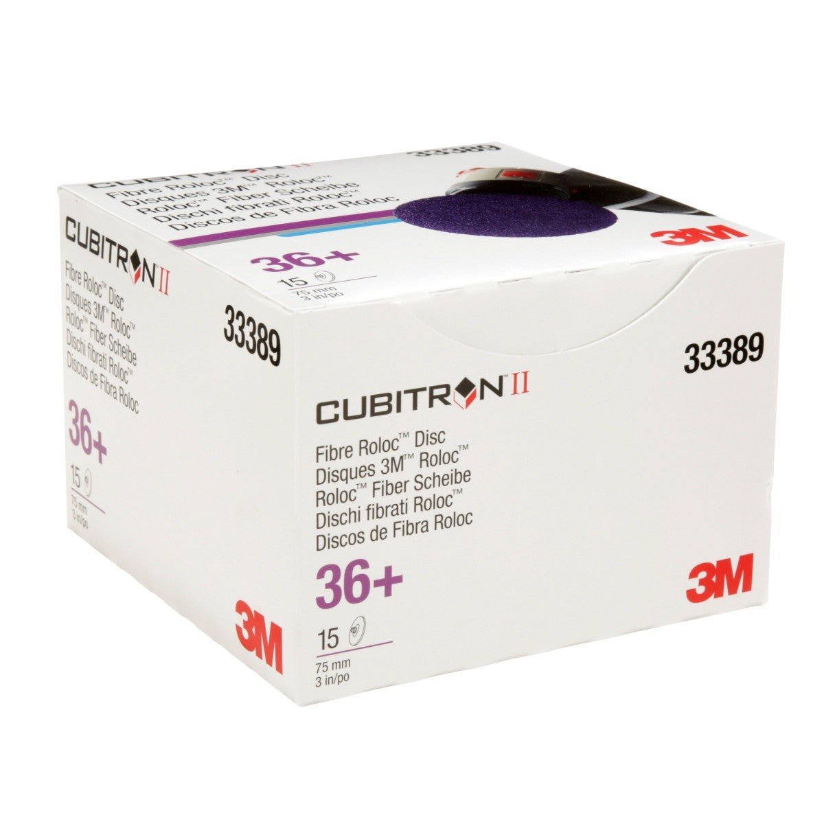 3M 786C 33389 Cubitron II Roloc Fibre Disc, Purple, 3 in, 36+ Grit (7100033190) (90 Pack) - 9