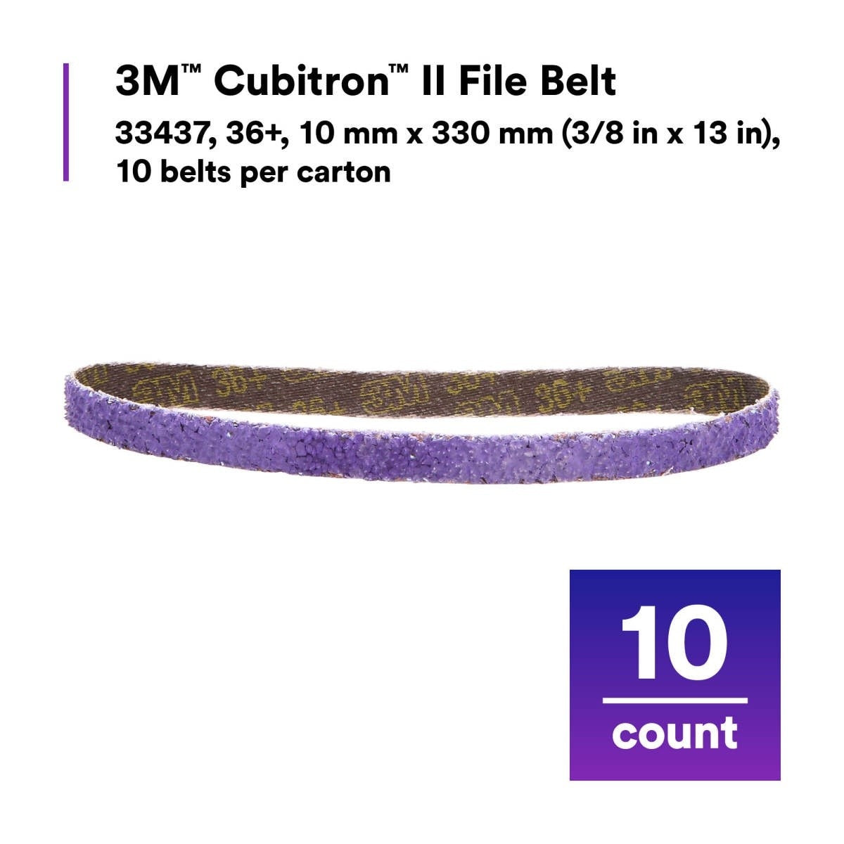 3M 786F 33437 Cubitron II File Belt, 36+ Grit, Purple, 3/8 in x 13 in, Spot Weld Removal (7100033193) (50 Pack) - 2