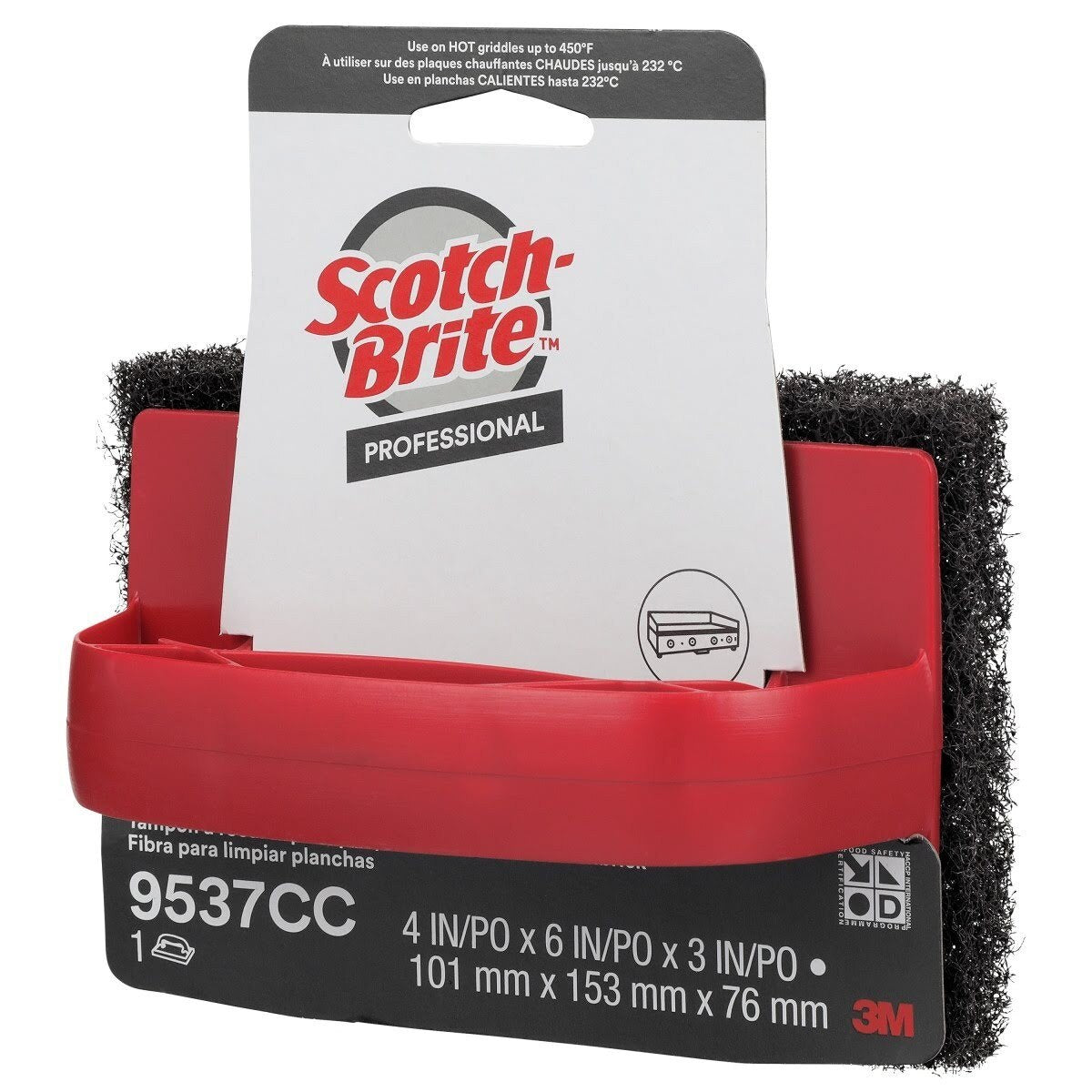 3M Scotch-Brite Scotchbrick Griddle Scrubber 9537CC Heavy Duty Red 4 in x 6 in x 3 in (7100036207) (12 Pack) - 5