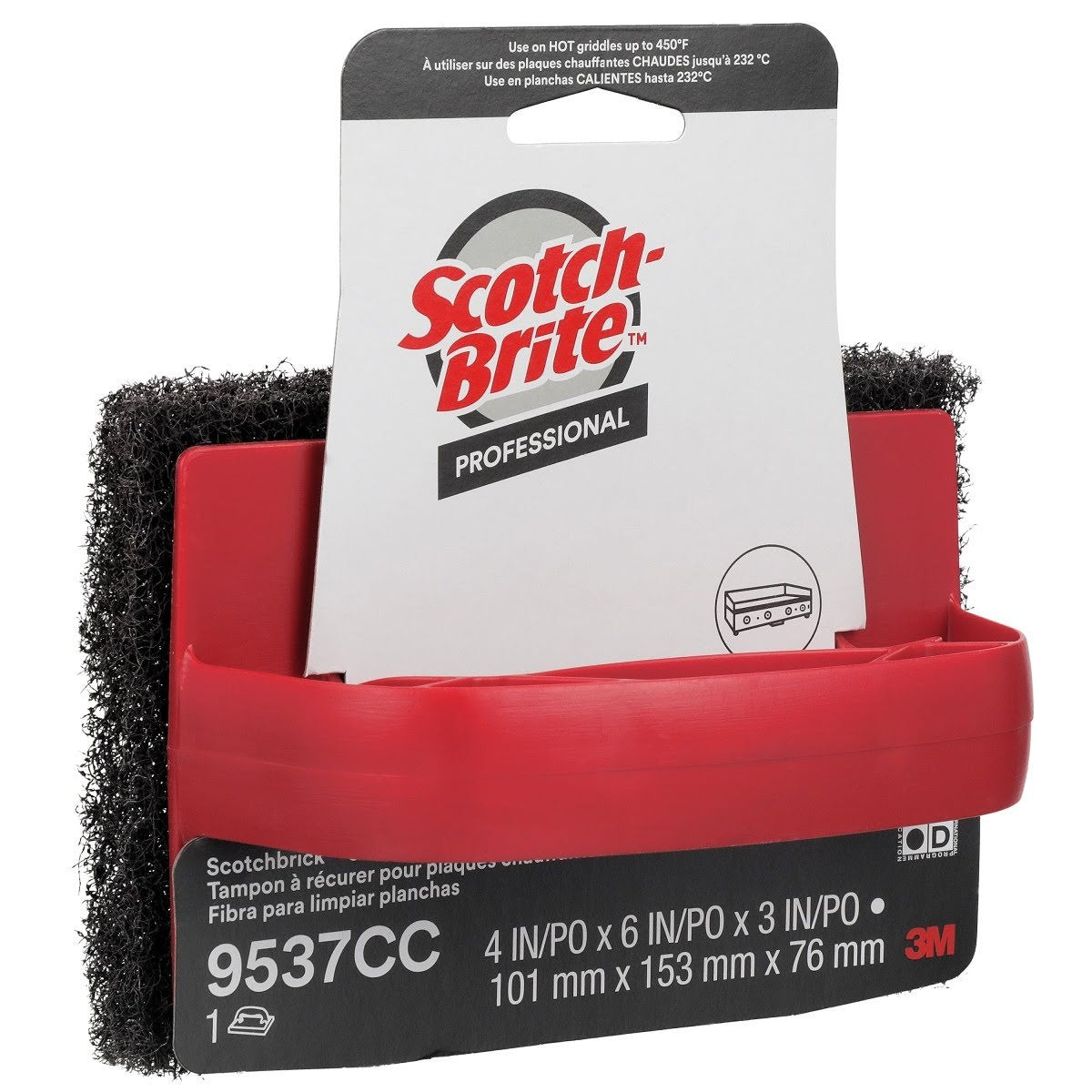 3M Scotch-Brite Scotchbrick Griddle Scrubber 9537CC Heavy Duty Red 4 in x 6 in x 3 in (7100036207) (12 Pack) - 6
