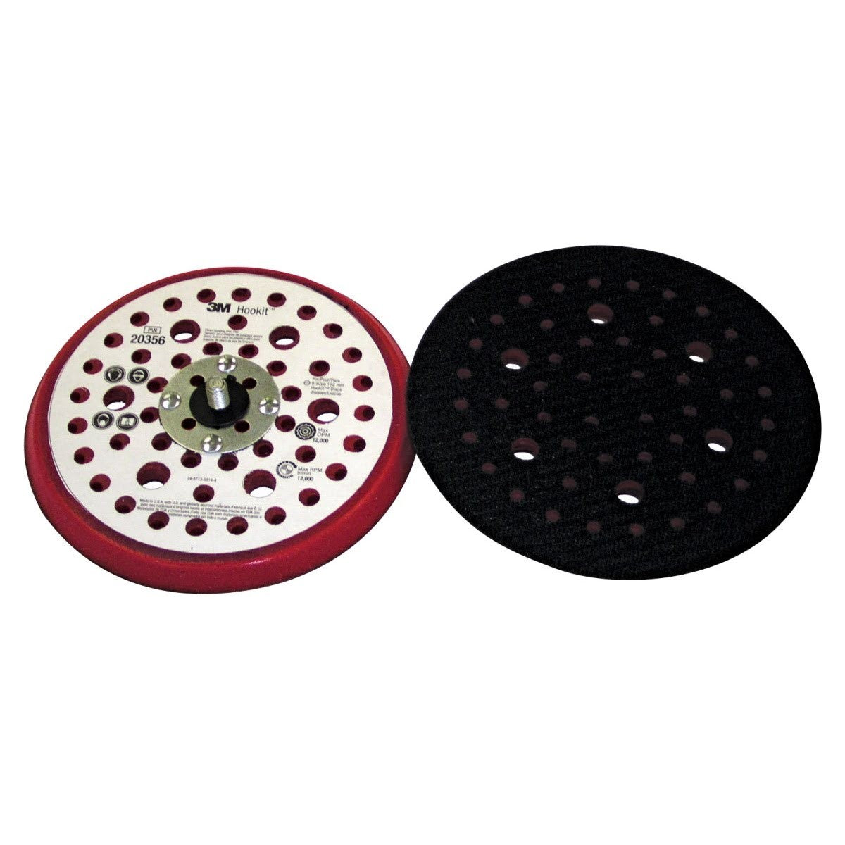 3M Xtract Hookit Low Profile Back-up Pad, Hook and Loop, Red Foam, 5 in x 3/8 in, 5/16-24 External Thread, 44 Holes (20353) (7100037832) (10 Pack) - 2