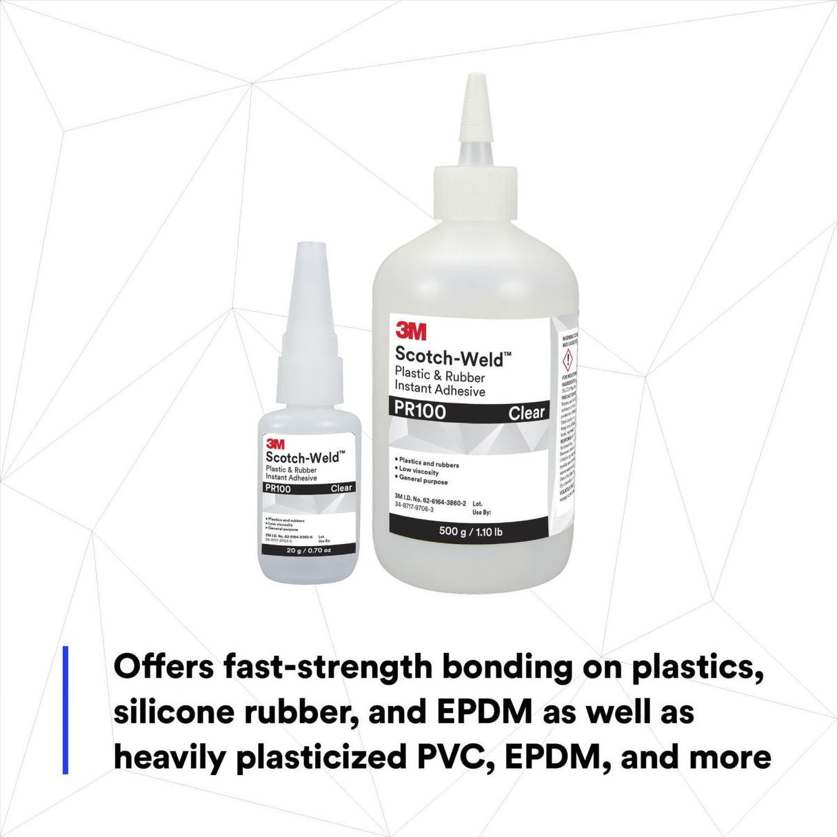 3M PR100 Plastic and Rubber Instant Adhesive, Clear, Low Viscosity, 500 g 1.10 lb Bottle, 1 Bottle/Case (7100039200) - 8
