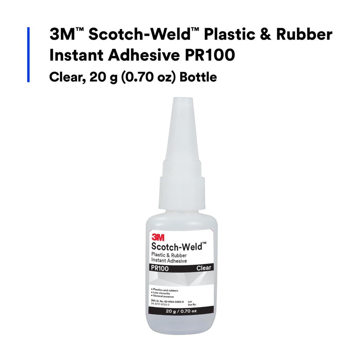 3M PR100 Plastic and Rubber Instant Adhesive, Clear, Low Viscosity, 20 g (0.70 oz) Bottle (7100039259) (10 Pack) - 2