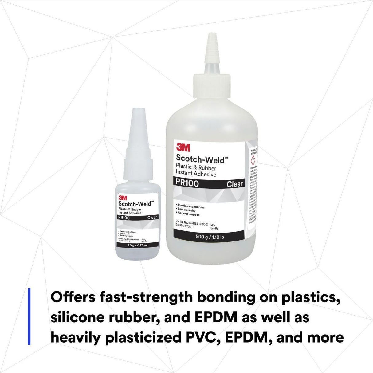 3M PR100 Plastic and Rubber Instant Adhesive, Clear, Low Viscosity, 20 g (0.70 oz) Bottle (7100039259) (10 Pack) - 5