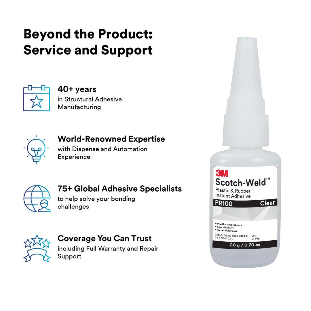 3M PR100 Plastic and Rubber Instant Adhesive, Clear, Low Viscosity, 20 g (0.70 oz) Bottle (7100039259) (10 Pack) - 7