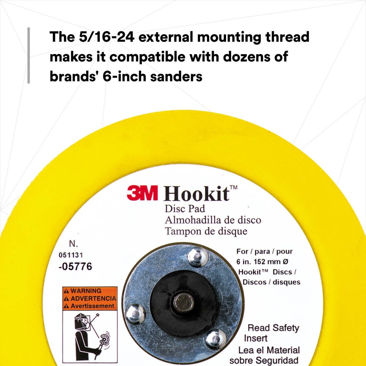 3M Hookit Abrasive Disc Pad, Medium Density Foam, Yellow, 6 in, 5/16-24 EXT (05776) (7100041779) (10 Pack) - 7