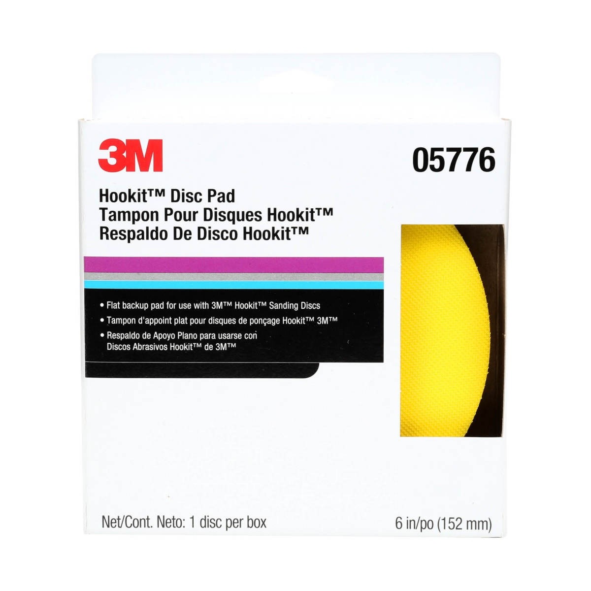 3M Hookit Abrasive Disc Pad, Medium Density Foam, Yellow, 6 in, 5/16-24 EXT (05776) (7100041779) (10 Pack) - 9