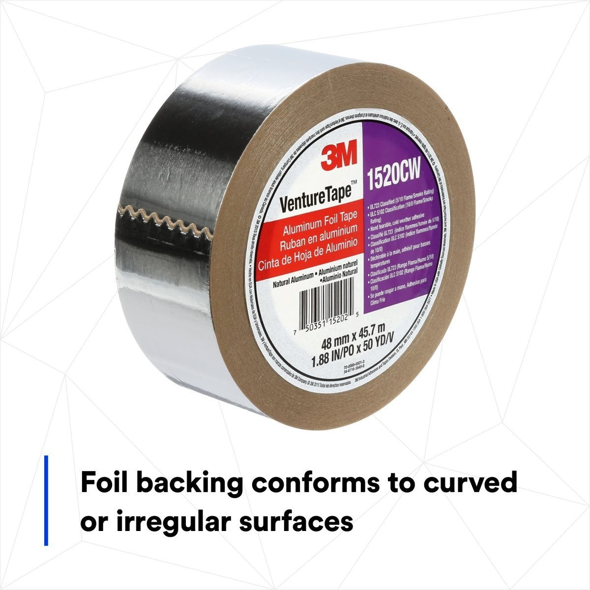 3M 1520CW Aluminum Foil Tape, Silver, 48 mm x 45.7 m, 3.2 mil (7100043715) (24 Pack) - 6