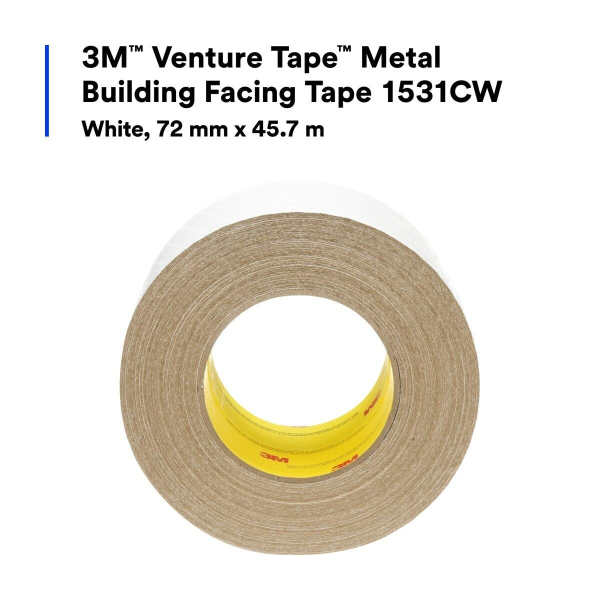 3M 1531CW Venture Tape Metal Building Facing Tape, White, 72 mm x 45.7 m (7100043747) (16 Pack) - 9