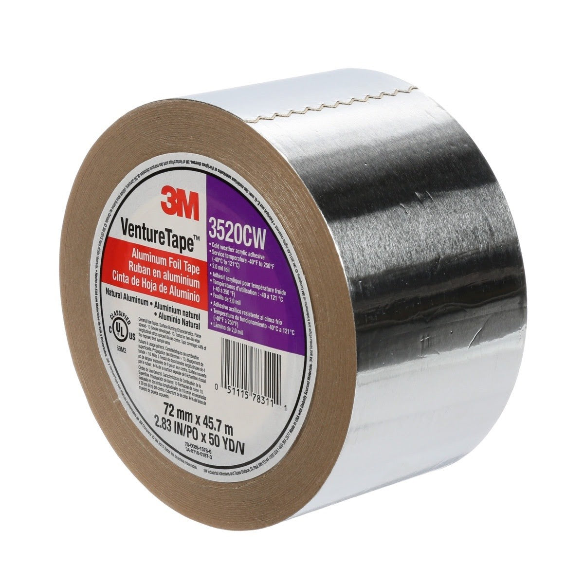 3M 3520CW Venture Tape Aluminum Foil Tape, Silver, 72 mm x 45.7 m, 3.7 mil (7100043750) (256 Pack) - 6