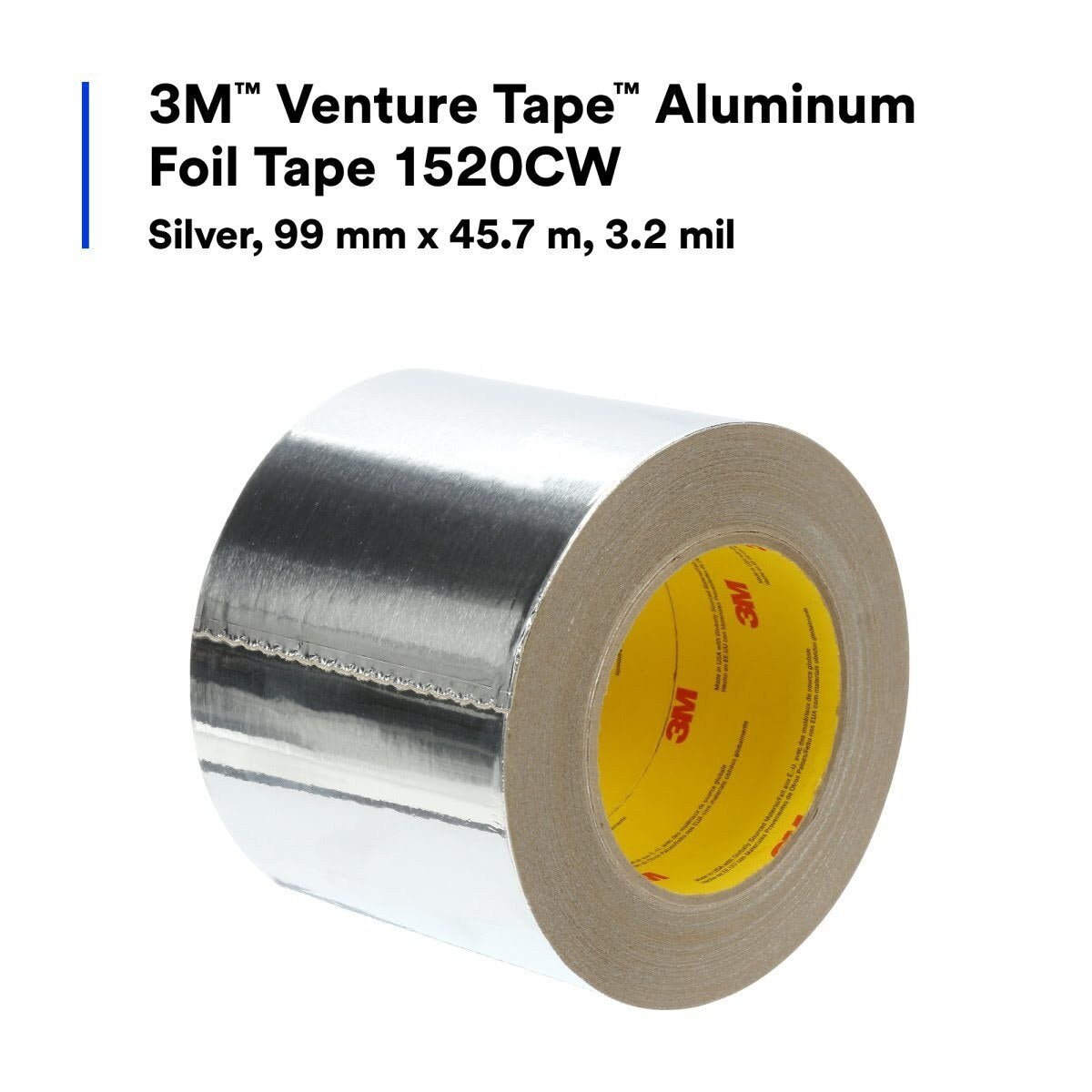 3M 1520CW Venture Tape Aluminum Foil Tape, Silver, 3.89 in x 50 yd, 3.2 mil (7100043875) (12 Pack) - 5