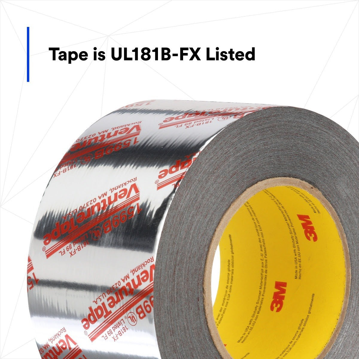 3M 1599B Venture Tape UL181B-FX Polypropylene Duct Tape, Silver, 72 mm x 109.7 m, 3 mil (7100043909) (16 Pack) - 8