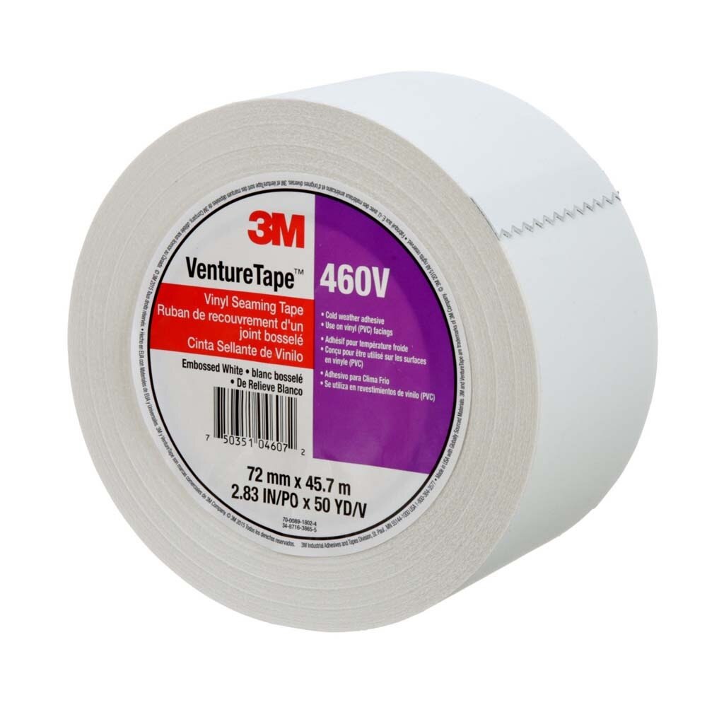 3M 7100043935 Venture Tape Vinyl Seaming Tape 460V, White Color, Embossed, Resists Lifting, Cold Weather Adhesion, 2.83 in x 50 yd (16 Pack) - 7