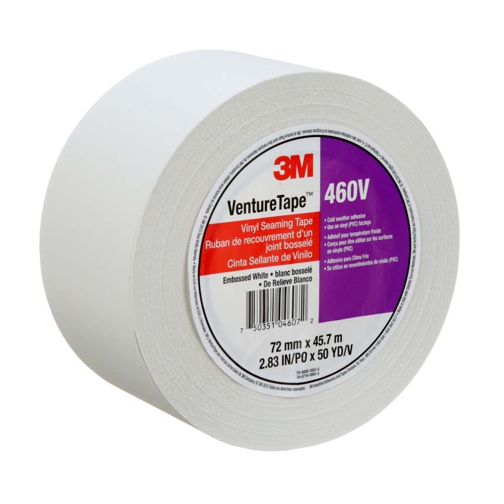 3M 7100043935 Venture Tape Vinyl Seaming Tape 460V, White Color, Embossed, Resists Lifting, Cold Weather Adhesion, 2.83 in x 50 yd (16 Pack) - 8
