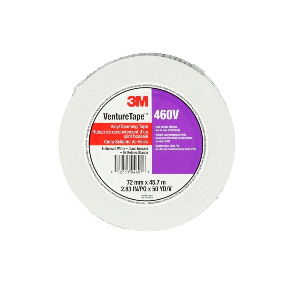 3M 7100043935 Venture Tape Vinyl Seaming Tape 460V, White Color, Embossed, Resists Lifting, Cold Weather Adhesion, 2.83 in x 50 yd (16 Pack) - 9
