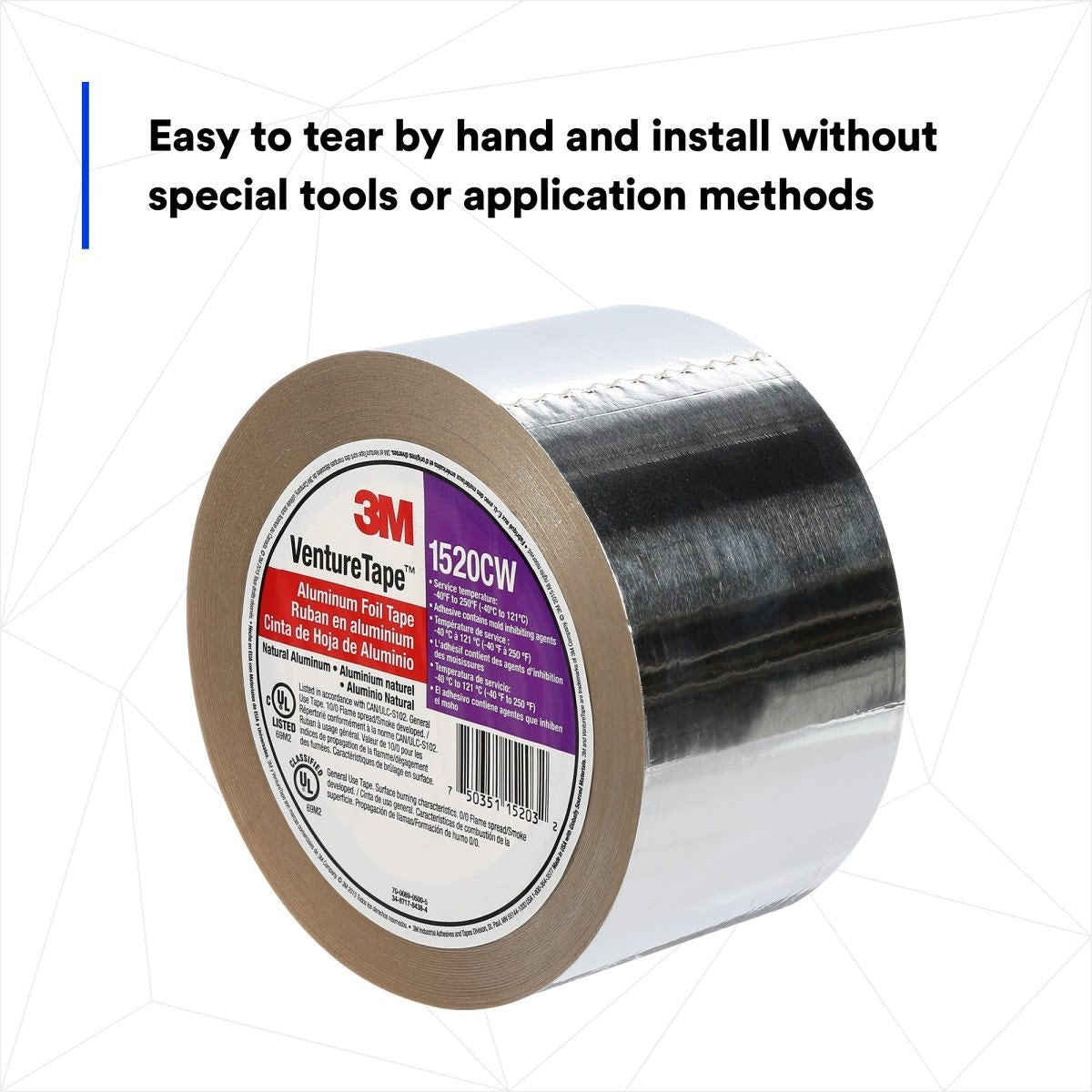 3M 1520CW Aluminum Foil Tape, Pressure Sensitive, Cold Weather Acrylic Adhesive, Silver, 1 in x 50 yd, 3.2 mil (7100043962) (48 Pack) - 3