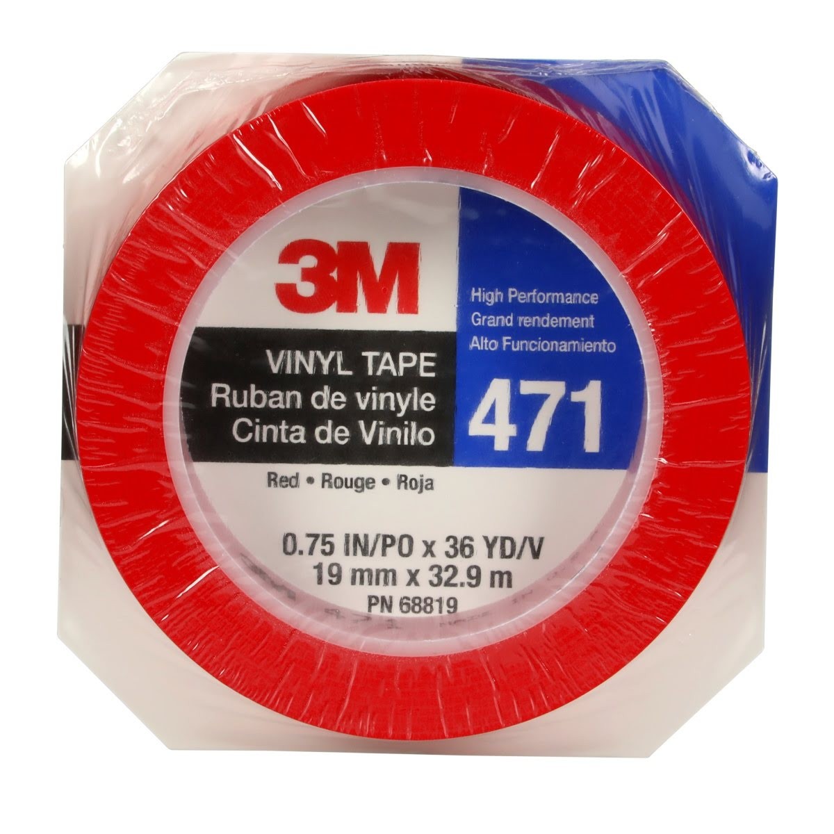 3M 471 Vinyl Tape, Red, 0.75 in x 36 yd, 5.2 mil (7100044624) (48 Pack) - 3