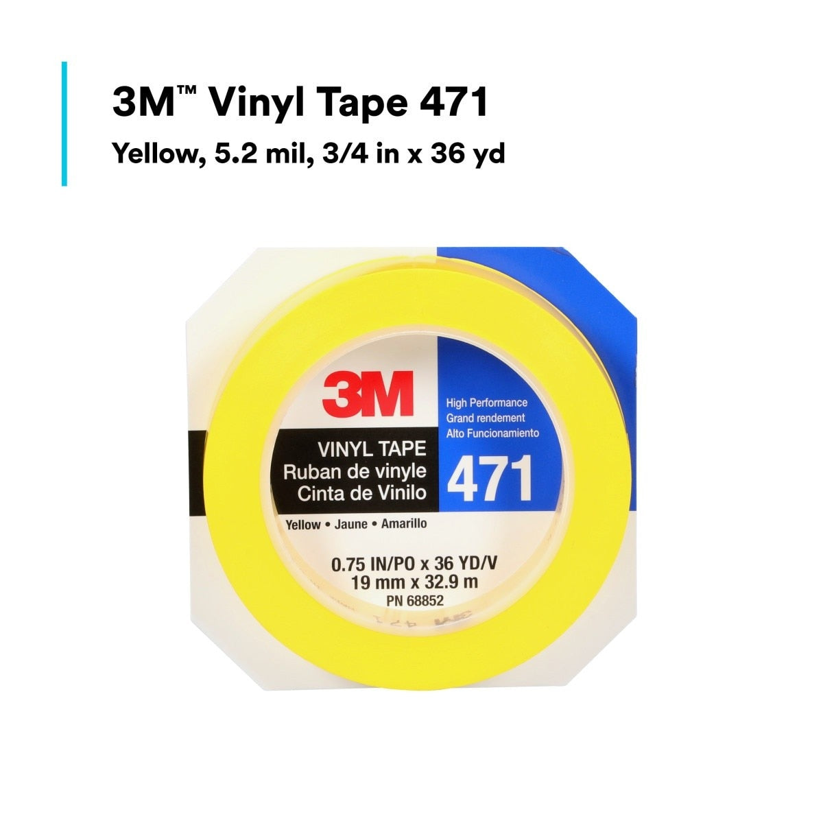 3M 471 Vinyl Tape, Yellow, 3/4 in x 36 yd, 5.2 mil Roll (7100044627) (48 Pack) - 10