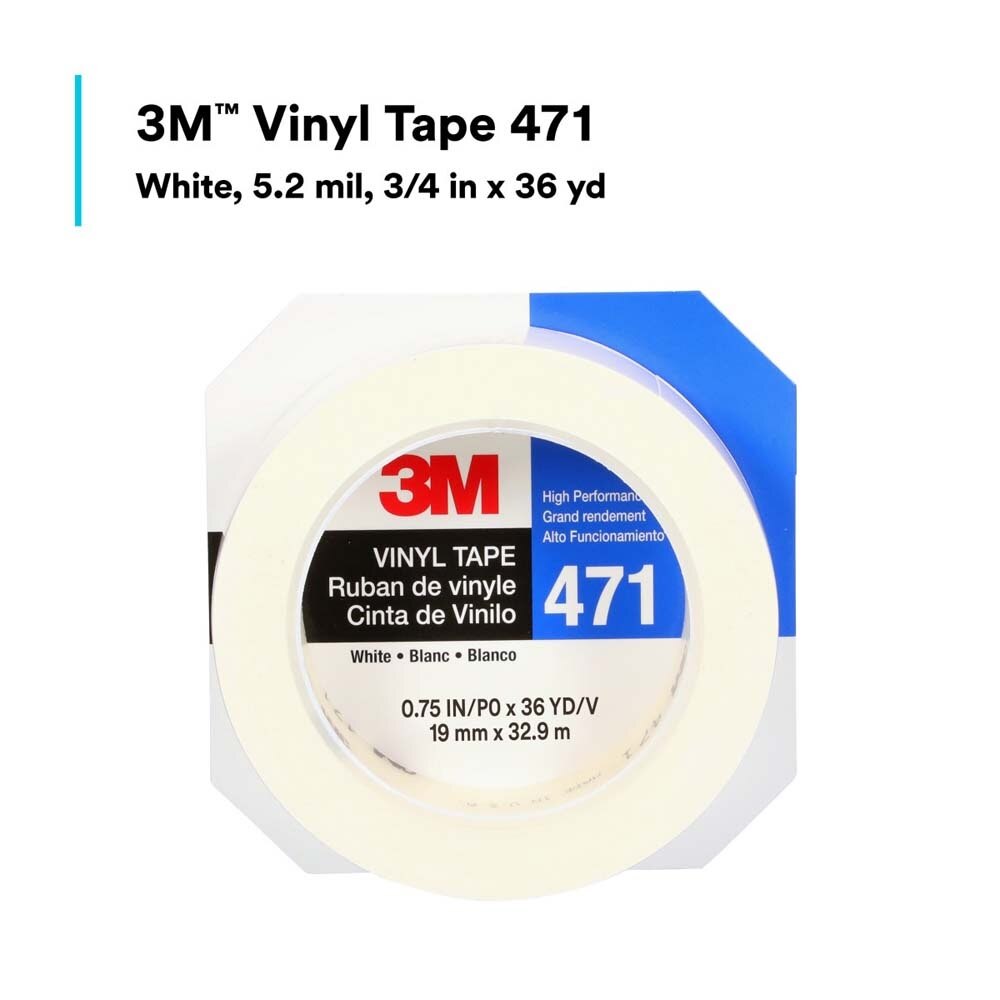 3M 7100044643 Vinyl Tape 471, White, 3/4 in x 36 yd, 5.2 mil - 4