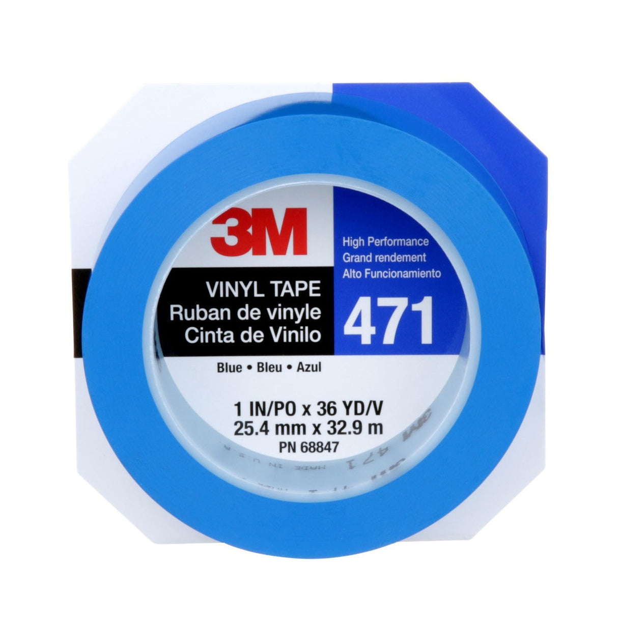 3M 471 Vinyl Tape, Blue, 1 in x 36 yd, 5.2 mil (68847) (7100044654) (36 Pack) - 2