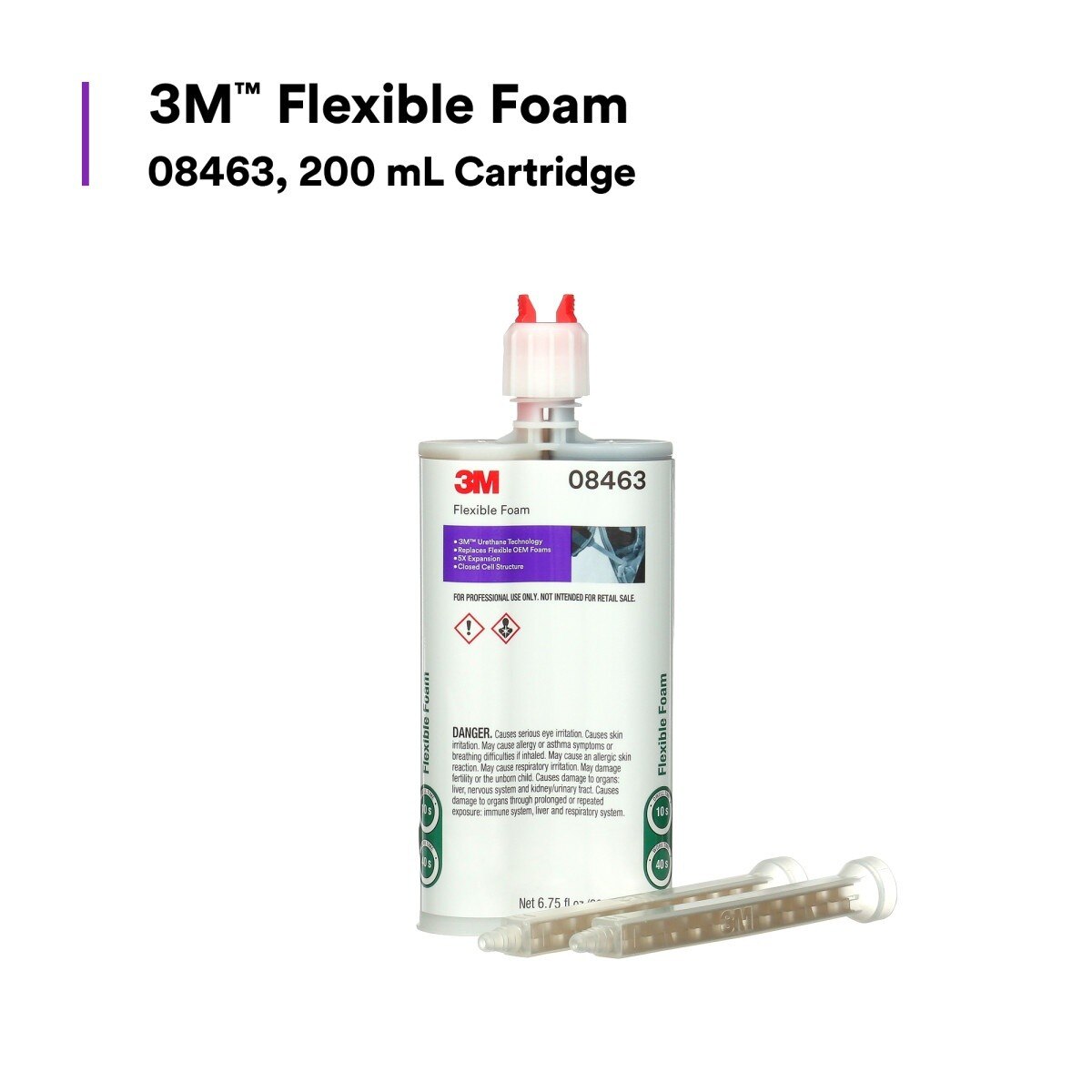 3M 08463 Flexible Foam Two-Part Urethane Sound Deadening Moisture Resistant 200 mL Cartridge (7100045768) (6 Pack) - 2