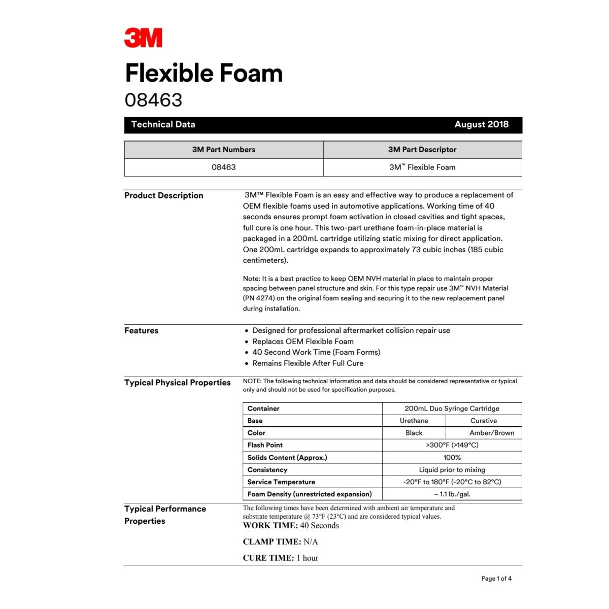 3M 08463 Flexible Foam Two-Part Urethane Sound Deadening Moisture Resistant 200 mL Cartridge (7100045768) (6 Pack) - 7