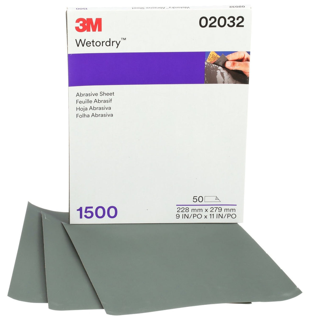 3M 401Q 02032 Wetordry Abrasive Sheet, SiC 1500 Grit, Black, Wet/Dry, 9 in x 11 in (7100045849) (250 Pack)