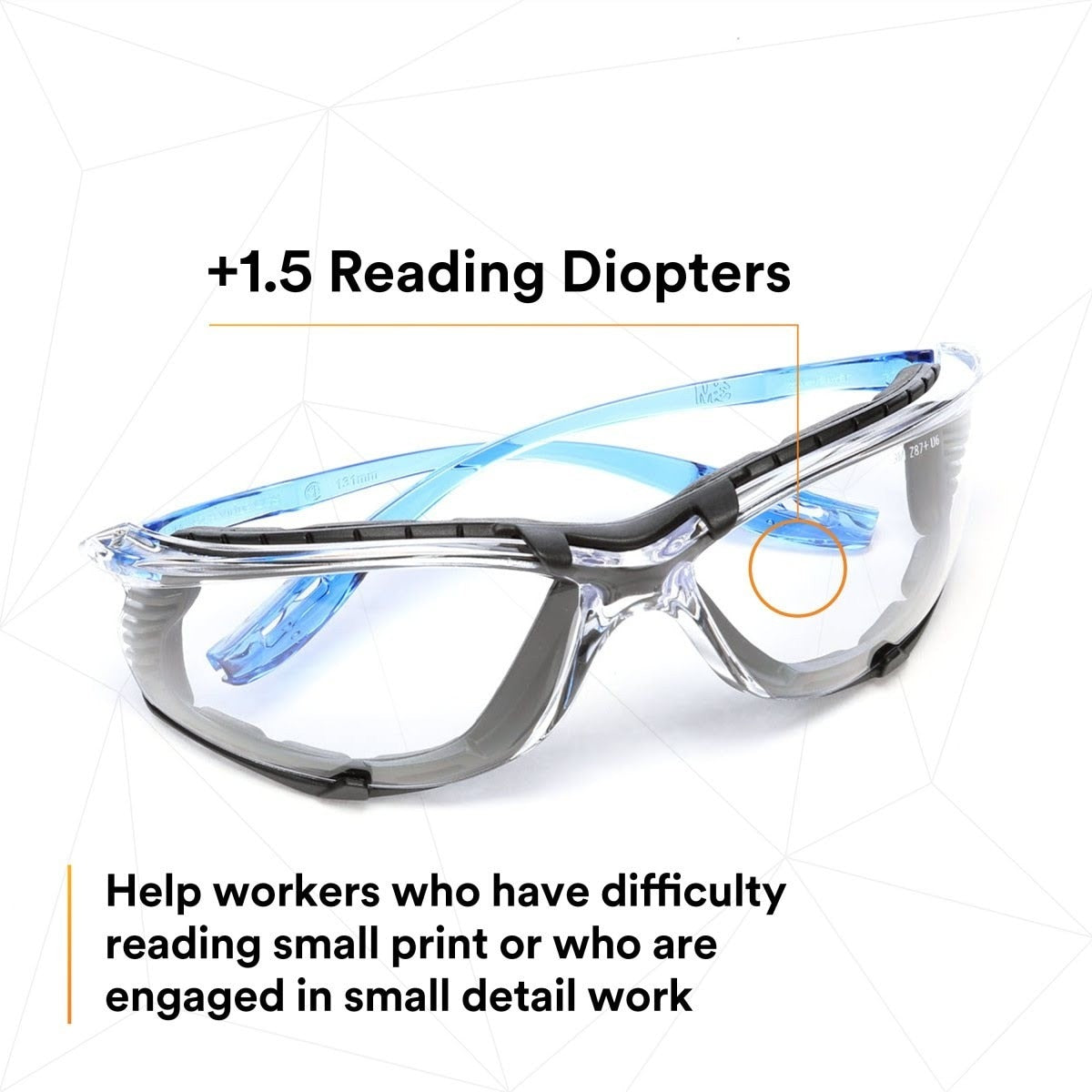 3M VC215AF Virtua CCS Safety Glasses with Readers, +1.5 Diopter, Anti Fog Anti Scratch, Clear Lens, Blue Temples, Removable Foam Gasket (7100046796) (20 Pack) - 10