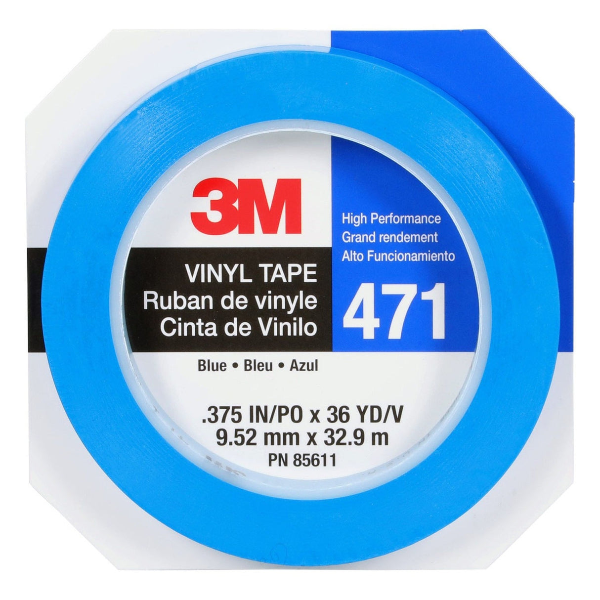 3M 471 Vinyl Tape, Blue, 3/8 in x 36 yd, 5.2 mil (85611) (7100049359) (96 Pack) - 9