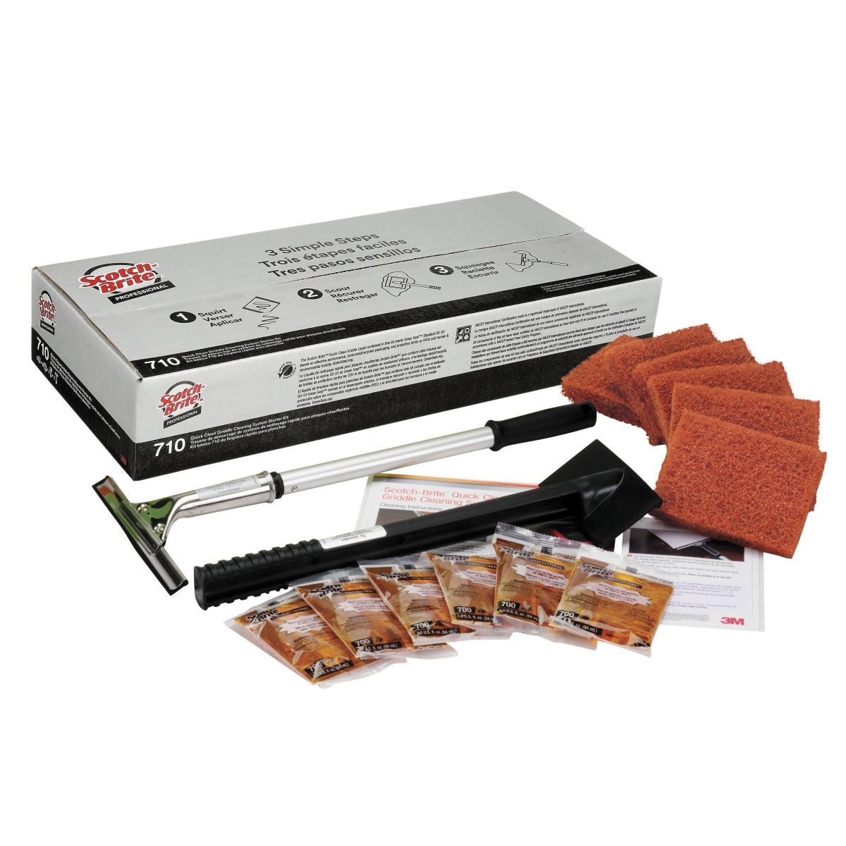 3M 710 Scotch-Brite Quick Clean Griddle Cleaning System Starter Kit, Heavy Duty, For Commercial Griddles (7100049397)