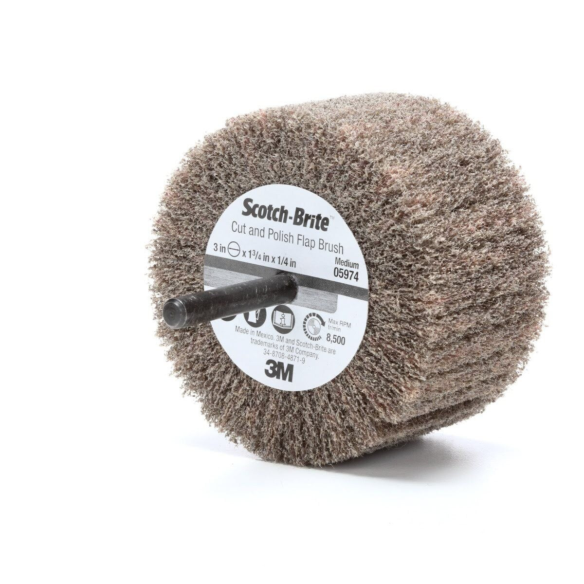 3M PF-ZS 05974 Scotch-Brite Cut and Polish Flap Brush, Aluminum Oxide Medium, Tan, 3 in x 1-3/4 in x 1/4 in (7100050520) (10 Pack) - 2