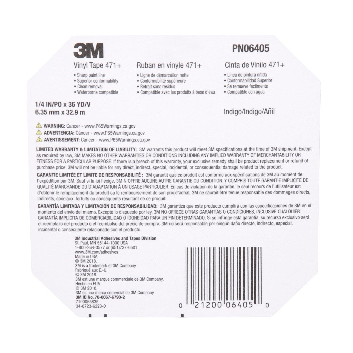 3M 471+ Indigo Vinyl Tape, Fine Line Paint Masking, 1/4 in x 36 yd (7100055835) (12 Pack) - 9
