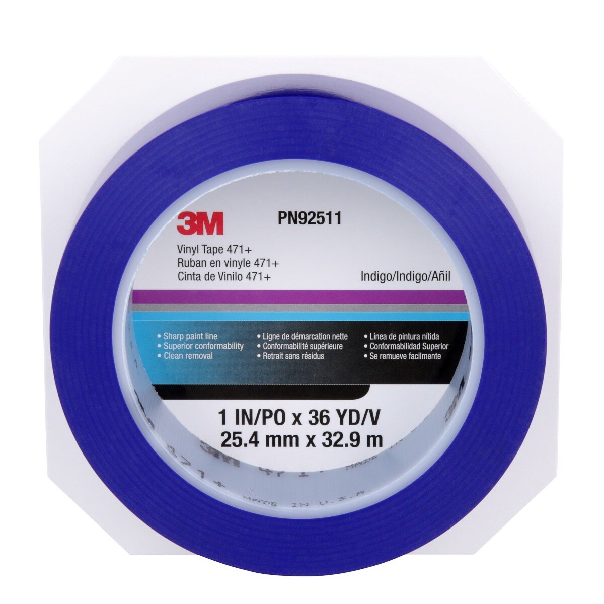 3M 471+ Vinyl Tape Indigo 1 in x 36 yd Fine Line Paint Masking Striping Color Separation High-Temperature Stretch (7100057038) (12 Pack) - 6