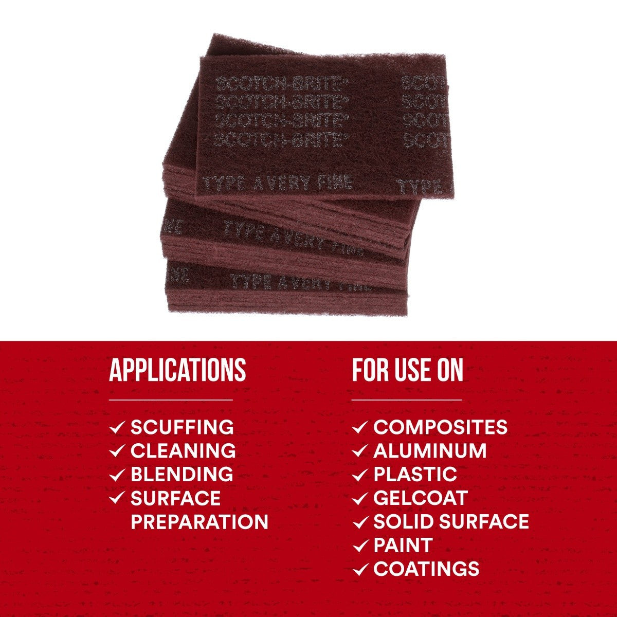 3M 7447 Scotch-Brite General Purpose Hand Pad, Very Fine, Aluminum Oxide, Maroon, 6 in x 9 in, Surface Preparation, Scuffing, Blending, Cleaning (7100066382) (4000 Pack) - 4