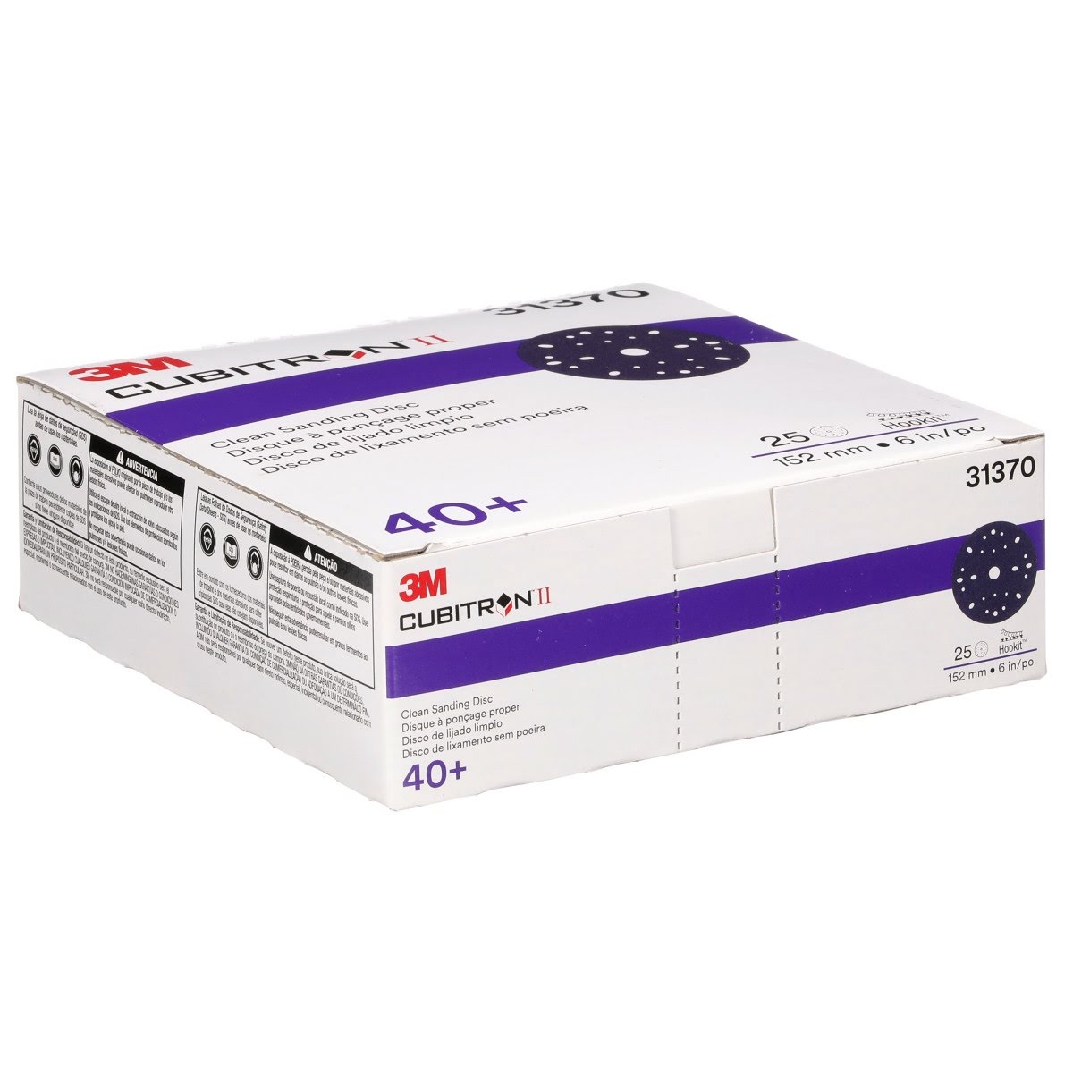 3M 737U 31370 Cubitron II Hookit Clean Sanding Abrasive Disc, 6 in, 40 Plus Grit, Purple (7100073549) (100 Pack) - 6