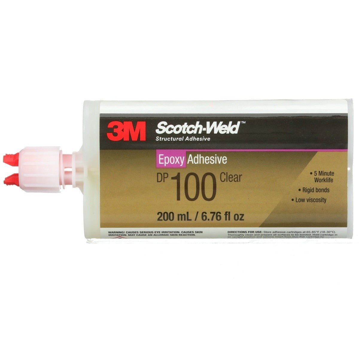 3M Scotch-Weld Epoxy Adhesive DP100 Clear Two-Part Fast Cure Rigid Epoxy 200 mL 6.76 fl oz Duo-Pak (DP100) (7100075490) (12 Pack) - 2