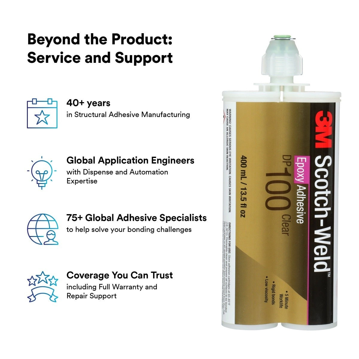 3M Scotch-Weld Epoxy Adhesive DP100 Clear Two-Part Fast Cure Rigid Epoxy 200 mL 6.76 fl oz Duo-Pak (DP100) (7100075490) (12 Pack) - 7