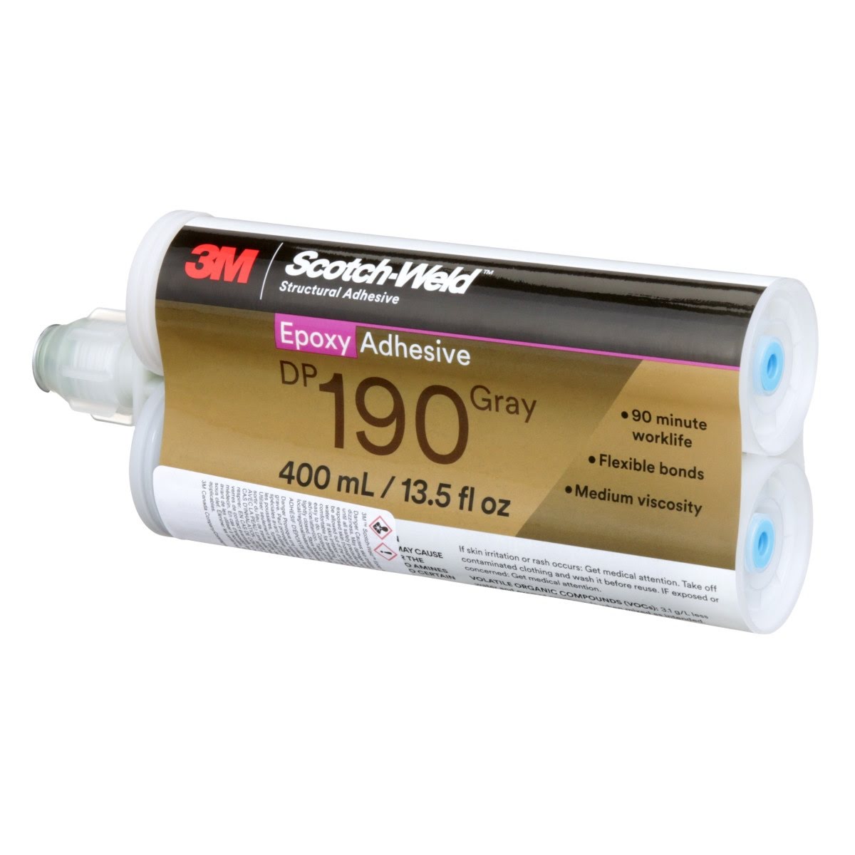 3M Scotch-Weld Epoxy Adhesive DP190, Gray, 400 mL Duo-Pak (DP190) (7100076722) (6 Pack) - 3