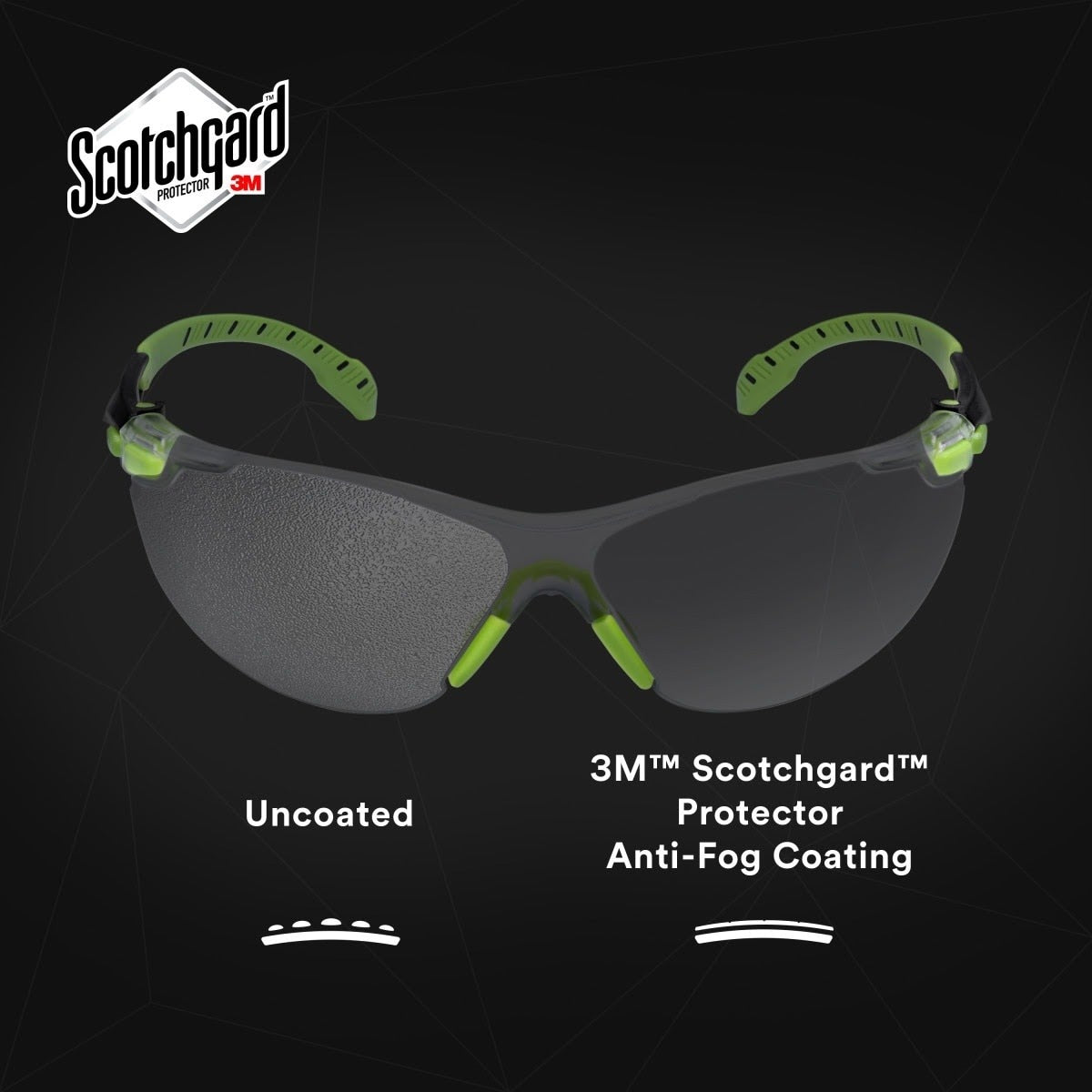 3M S1201SGAF Solus 1000 Safety Glasses, Clear Polycarbonate Lens, Scotchgard Anti-Fog Anti-Scratch, Green/Black Half-Frame, Padded Temples, Soft Nosebridge, ANSI Z87.1 UV Protection (7100079049) (20 Pack) - 4