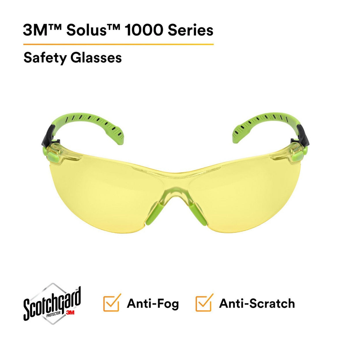 3M S1203SGAF Solus Safety Glasses, 1000 Series, Anti-Fog/Anti-Scratch, Amber Lens, Green/Black Frame, ANSI Z87.1 (7100079181) (20 Pack) - 2