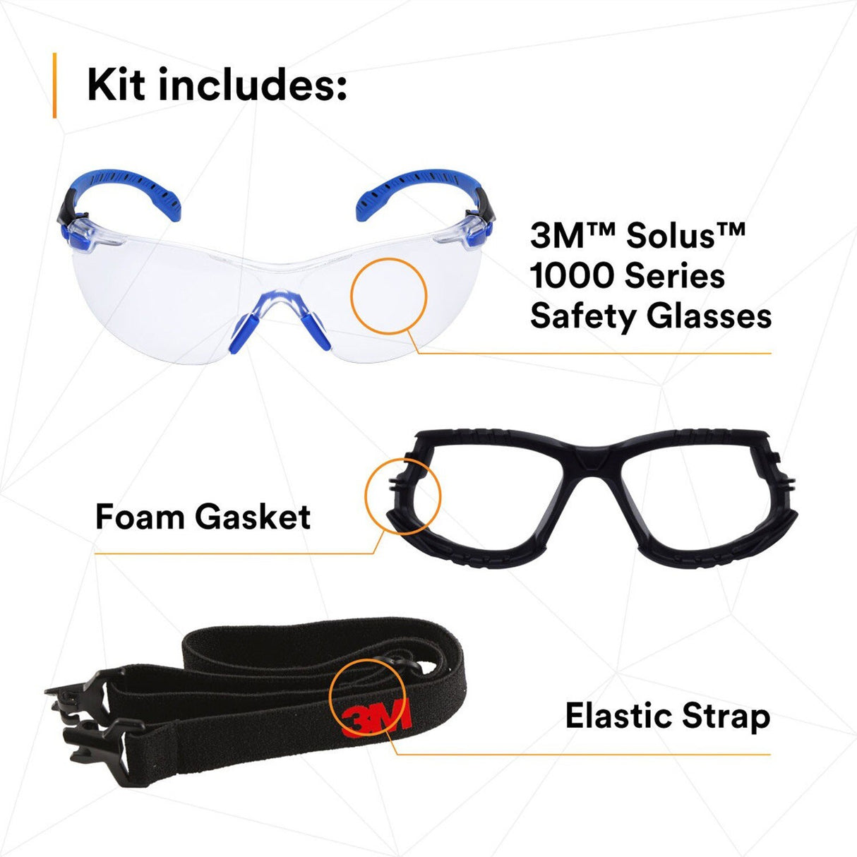3M Solus Safety Glasses 1000 Series Scotchgard Anti-Fog Clear Lens Blue/Black Frame Removable Foam Gasket and Strap (27189) (7100079186) (20 Pack) - 6