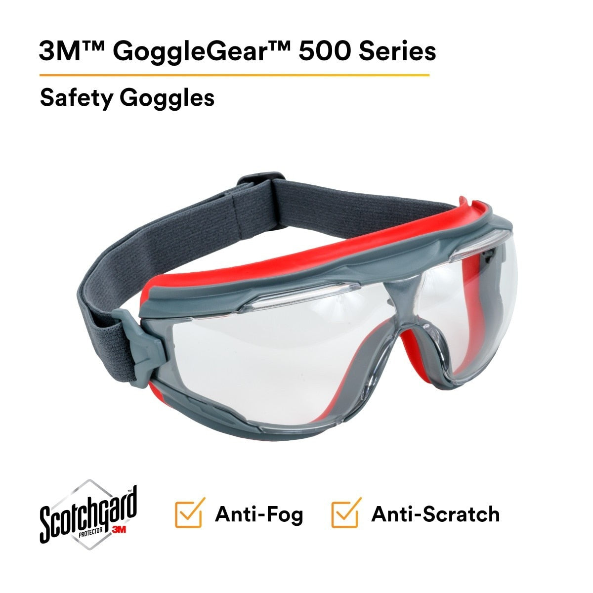 3M GG501SGAF GoggleGear 500 Series Safety Goggles, Clear Lens, Anti-Fog, Indirect Ventilation, Adjustable Cloth Strap, D3/D4 Rated ANSI Z87.1-2015 (7100079187) (1 Pair) (10 Pack) - 5