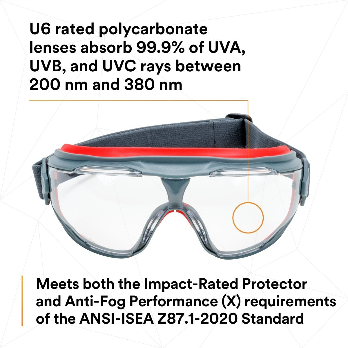 3M GG501SGAF GoggleGear 500 Series Safety Goggles, Clear Lens, Anti-Fog, Indirect Ventilation, Adjustable Cloth Strap, D3/D4 Rated ANSI Z87.1-2015 (7100079187) (1 Pair) (10 Pack) - 9