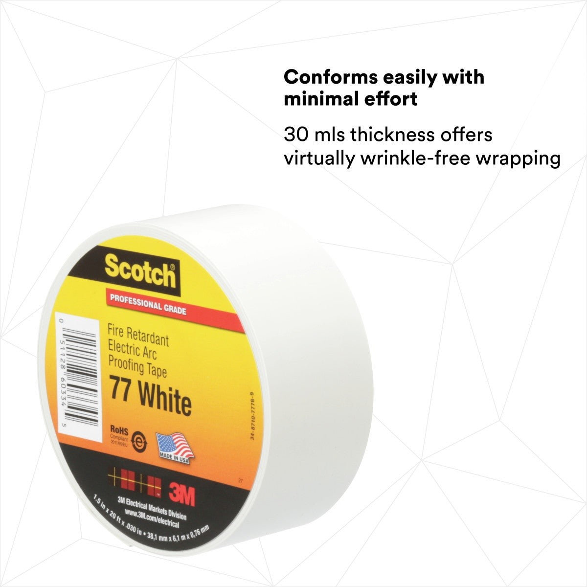 3M 77W-1.5X20FT Scotch Fire Retardant Electric Arc Proofing Tape 77W, 1-1/2 in x 20 ft, White Gray (7100080070) (10 Pack) - 3