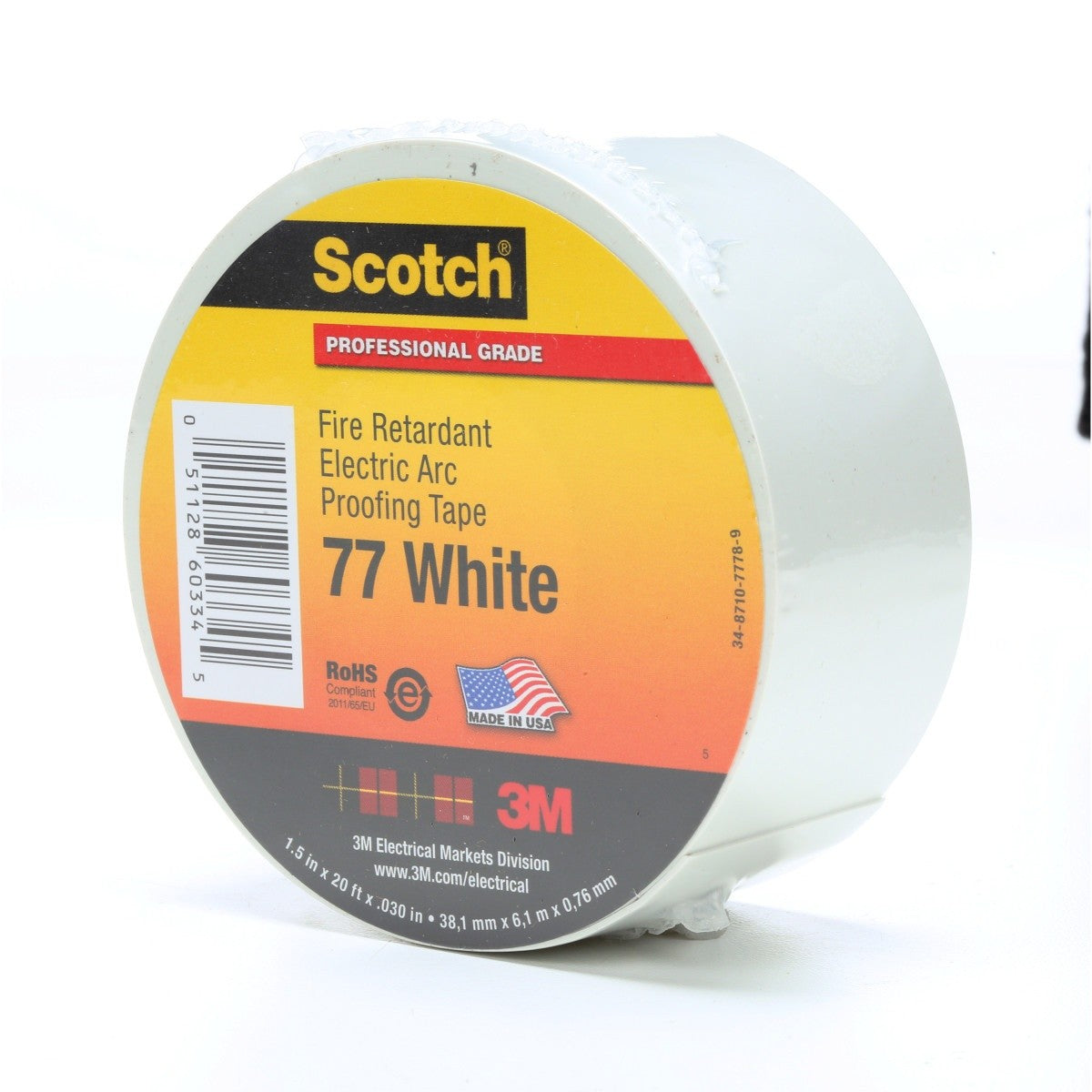3M 77W-1.5X20FT Scotch Fire Retardant Electric Arc Proofing Tape 77W, 1-1/2 in x 20 ft, White Gray (7100080070) (10 Pack) - 6