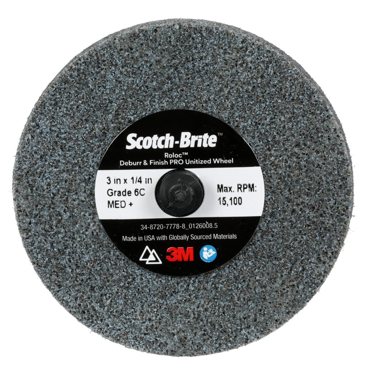 3M DP-UR Scotch-Brite Roloc Deburr & Finish PRO Unitized Wheel, 6C Medium+, TR, 3 in x 1/4 in (7100081365) (40 Pack)