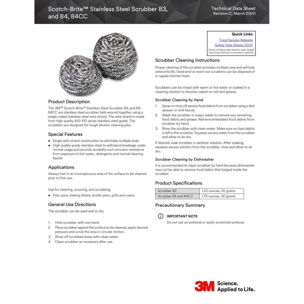 3M 84 Scotch-Brite Stainless Steel Scrubber , heavy-duty metal scrub ball for pots, pans and grills (7100083743) - 8