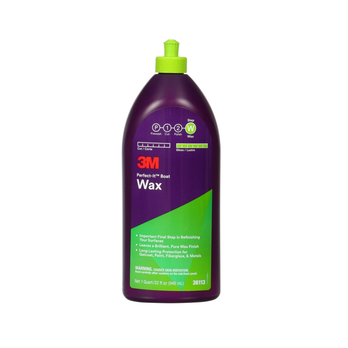3M 36113 Perfect-It Boat Wax 1 Quart 32 fl oz Carnauba for Gelcoat Paint Fiberglass Metal (7100087468) (6 Pack)