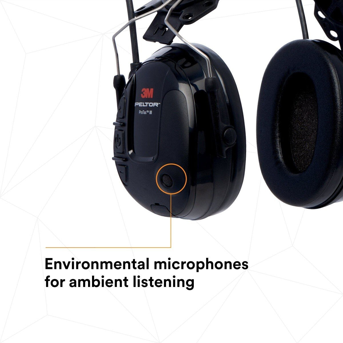3M MT13H220P3E PELTOR ProTac III Slim Hard Hat Mounted Electronic Hearing Protector with 3.5mm Input Black (7100088455) - 6